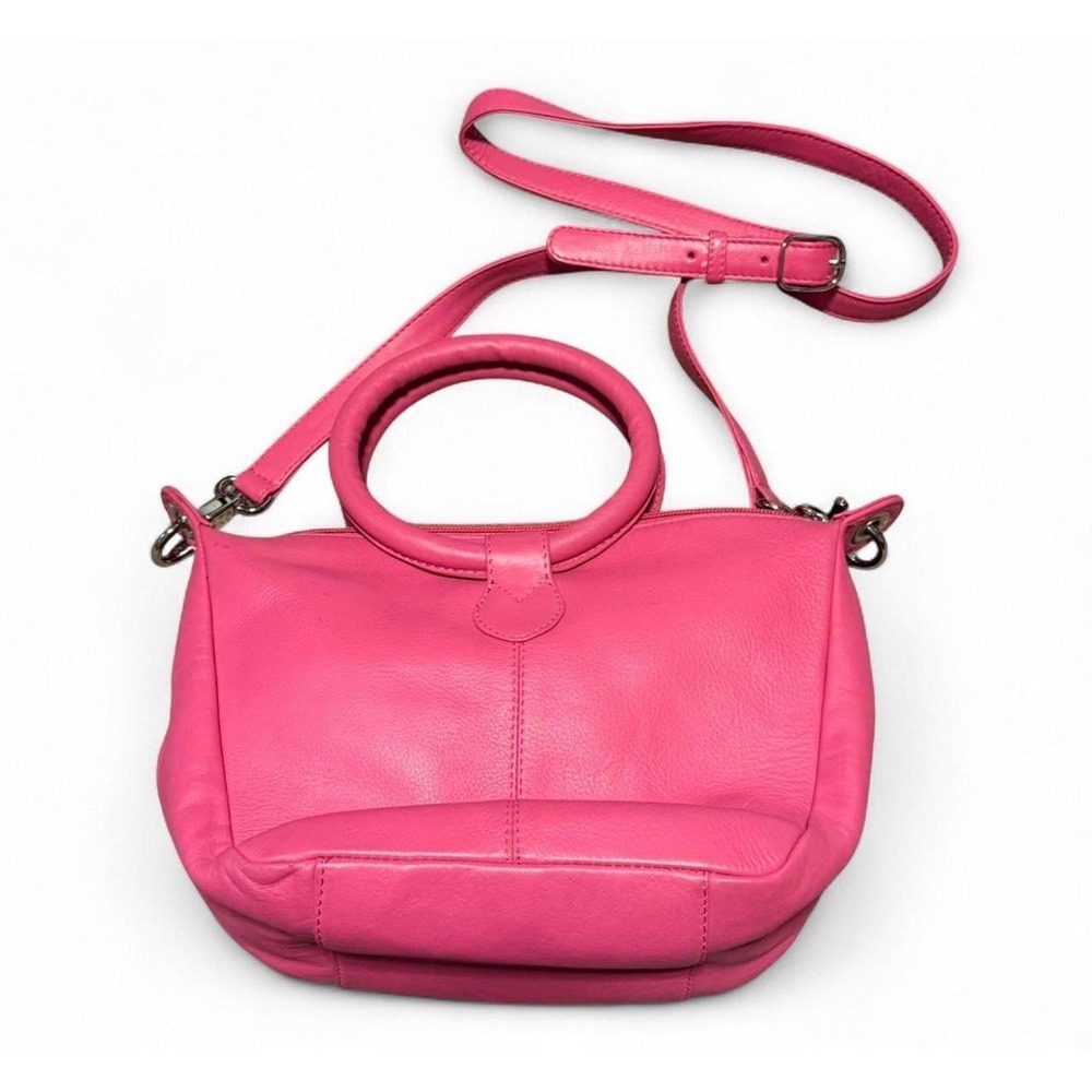 ILI New York Pink Leather Handbag Purse Satchel Crossbody Leopard Lining